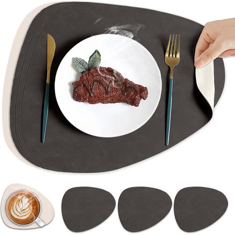Lot de 4 Set de table et dessous de verre, Double face antidérapant en cuir, Résistant à la chaleur, Pour maison et restaurant (1/5)