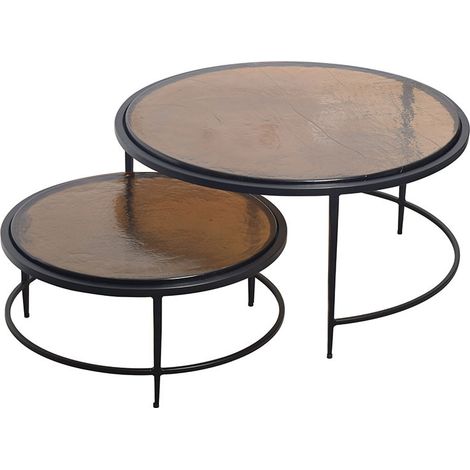 SIGNATURE - Tables basses gigognes en verre fumé et métal noir D86 cm - IGLOO