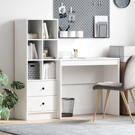 Schreibtisch mit Schubladen mit Regal mit Speicher 2 pcs Weiß