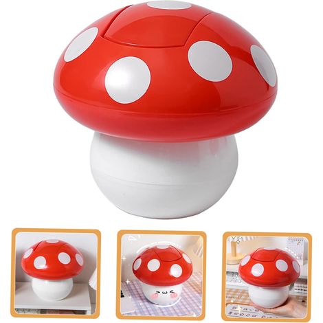 Poubelle de bureau en forme de champignon : petit conteneur à déchets compact et élégant pour la voiture, la maison ou le bureau. (1/4)
