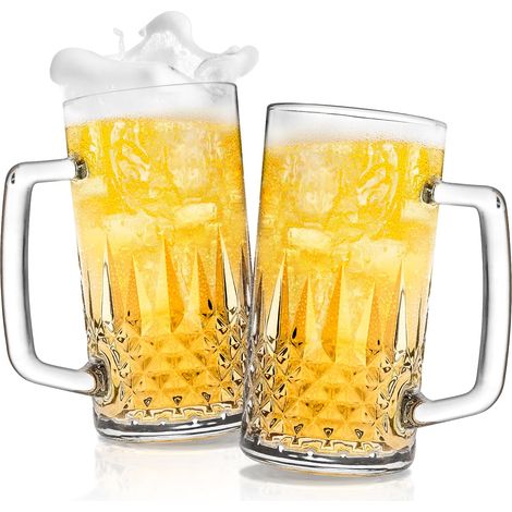 Lot de 2 tasses à bière en cristal de 591 ml avec poignée, tasses à bière en verre pour congélateur, cadeaux pour homme (1/5)
