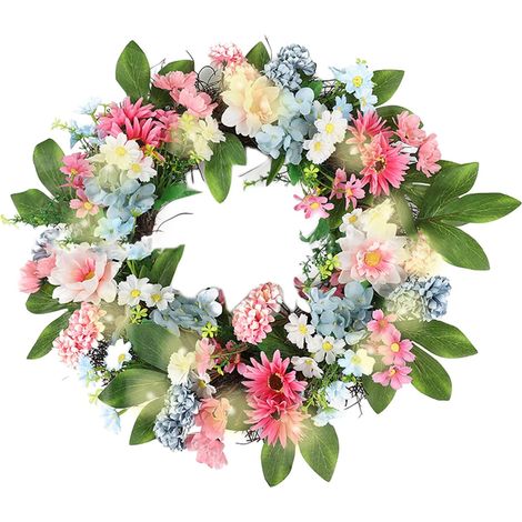 Guirlande Lumineuse Artificielle - Couronne Fleurie 40 cm - Pour Porte D'Entrée Fenêtre Mur - Décoration Intérieure Extérieure - Lot de 1 (1/5)