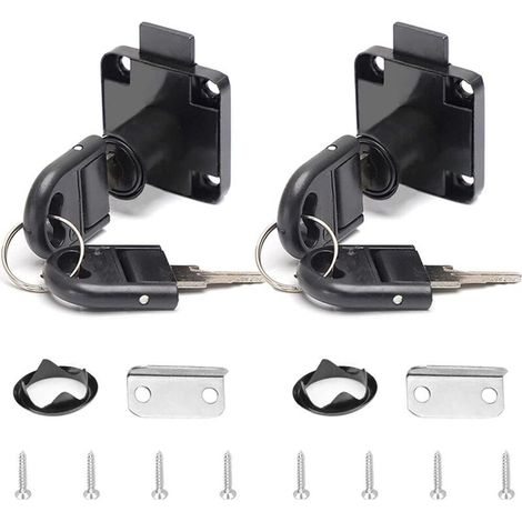 2 Pieces Black Desk Drawer Lock Alloy Lock with 4 Keys Furniture Cylinder Lock for Office Mailbox Drawer Cupboard