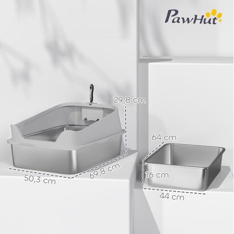 Lettiera aperta 69,8x50,3x29,8 cm in acciaio inox grigio per gatti grandi – MEUBLIV (1/5)