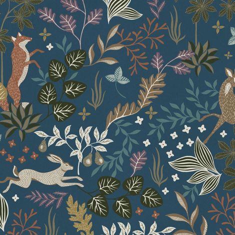 papier peint panoramique animaux de la forêt bleu foncé  - Komar (1/4)