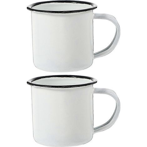 Set mit 2 Emaillebechern für Camping, Kaffee oder Tee, ideal fürs Büro oder auf Reisen. – 8 x 6 x 6 cm – Weiß (1/4)