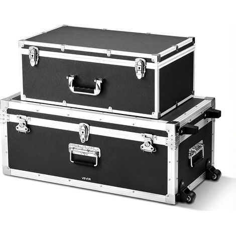 Lot de 2 Caisses de Transport, Coffre de Rangement à Roulettes avec 3 Poignées Métalliques, Valises pour Décoration de Bureau, Voyage, Déménagement, Cadenas à Combinaison, Cadre en Métal, Noires (1/5)