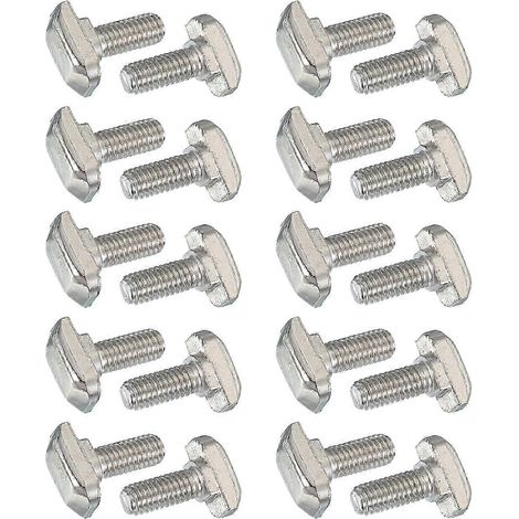 Vis à tête marteau à rainure en T M6 x 12 mm, lot de 20, 8 mm, pour profilés aluminium série 30, couleur argent. (1/5)