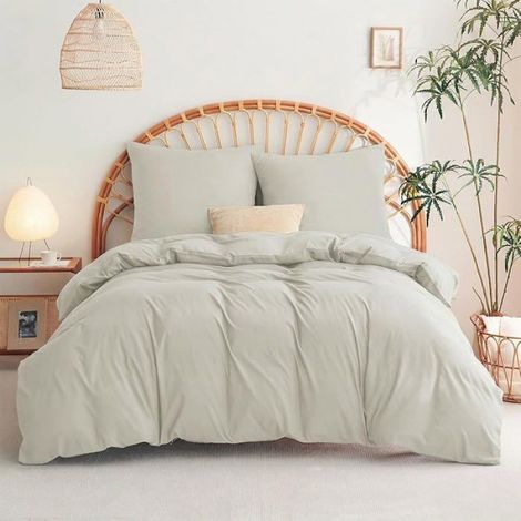 Parure de lit, 3 pièces, avec housse de couette de 155 x 220 cm et 2 taies doreilr de 80 x 80 Beige 155x220cm + 80x80cm (1/5)