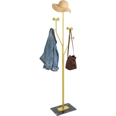 Porte-manteau autoportant avec base en marbre - Support robuste - Base en marbre - Avec 5 crochets - Hauteur : 175 cm - Moderne - En forme d'arbre - Or + Noir (1/5)