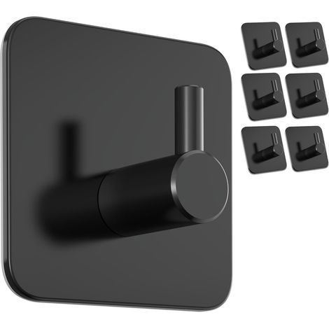 Juego de 6 toalleros, acero inoxidable, negro, no requiere perforación, adhesivo 3M, baño (1/5)