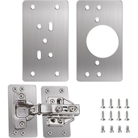 Hinge Repair Plate, 2PCS Stainless Steel Door Hinges Kitchen Cabinet Door Repair Plates Flat Fixing with 12 Screws (1/5)