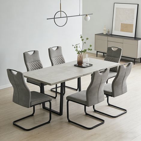Ensemble de table à rallonges et chaises, table rectangulaire en MDF de 130 à 170 cm(6 chaises, tissu, gris)