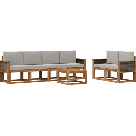 Set di divani da esterno 6 pz 6-Posti Naturale e Grigio Chiaro vidaXL (1/5)