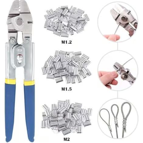 Pince à sertir pour fils jusqu'à 2,2 mm avec 150 manchons de sertissage doubles en aluminium en 3 tailles (1/5)