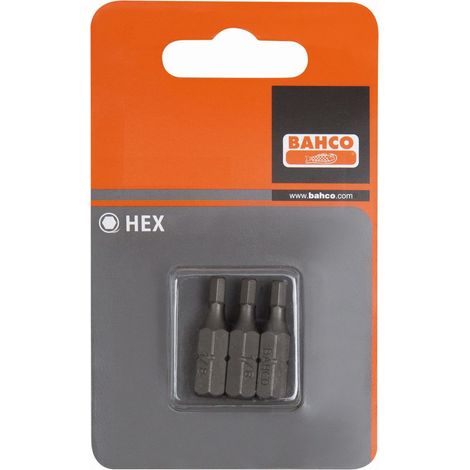 Bahco Embout de tournevis 1/4 standard pour vis 6 pans 1/16", 25 mm - 3 pcs/conditionnement blister - 59S/H1/16-3P"