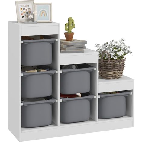 Scaffale Portagiochi per Bambini a 3 Livelli 6 Contenitori 96x38,5x90 cm Grigio (1/5)