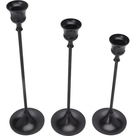 Bougeoir Métal Rétro Noir Élégant, Supports de Bougies Effilées pour Décor de Table et Cheminée (1/5)
