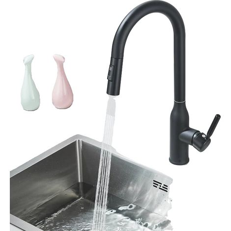 Rubinetto da cucina con doccetta estraibile e beccuccio girevole a 360°, colore nero. (1/2)