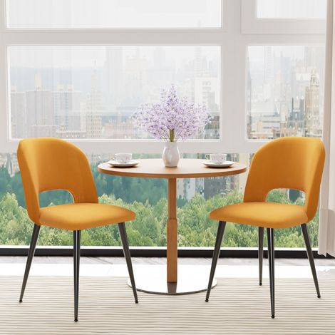 Lot de 2 Chaises Vintage Velours Côtelé Pieds Métal - Orange (1/4)