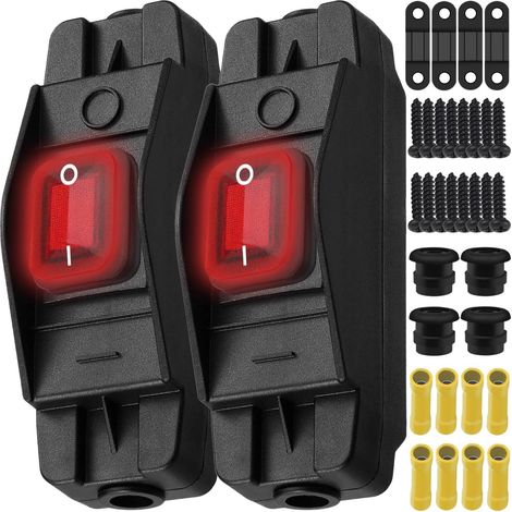 20A 250V AC / 16A 125V AC Inline Cable Switch, Heavy Duty Waterproof Rocker Switch with Screw Terminals and Red LED Light