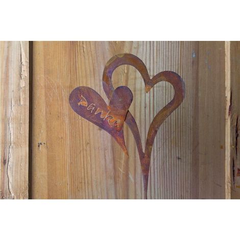 Décoration de Jardin Cœur "Merci" Vintage en Métal Patiné, Piquet à Fleurs 20 x 16 cm - PANGIVO