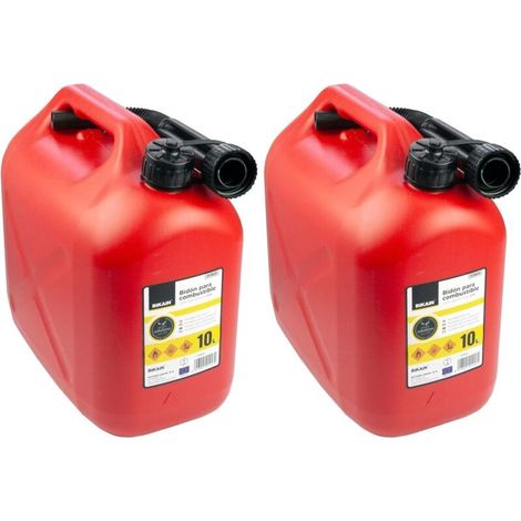 Lot de 2 Jerrican Essence 10 Litres Polyéthylène Norme UN Avec Tuyau Pour Moto Voiture (1/2)