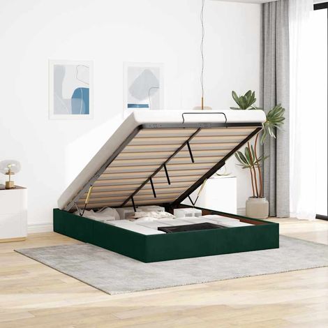 Estructura de cama otomana sin colchón verde oscuro 140x200 cm