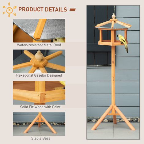 Mangeoire à oiseaux avec pied imperméable, nichoir avec toit en zinc résistant aux intempéries, maison en bois pour oiseaux sauvages 40 x 40 x 113 cm Jaune (1/5)