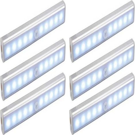 Lampe LED Sans Fil - Détecteur de Mouvement Humain - Rechargeable USB - Aimantée - 2 Modes Éclairage - Pour Placard, Escalier, Couloir, Salle de Bain - Lot de 6