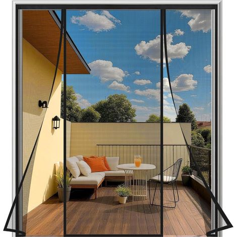Fliegengitter Tür 180x210cm Schwarz, Magnetisch, Ohne Bohren, Doppeltür (1/5)