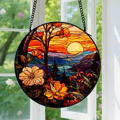 12.5cm Suspension en vitrail – Panneau décoratif représentant une rose colorée (attrape-soleil) pour fenêtre – Idée cadeau d'anniversaire pour femmes, hommes, épouses, tantes et mamans (1/5)