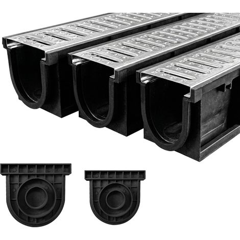 Lot de 3:1000x155x140mm Caniveau extérieur en PEHD avec Grille en Acier galvanisé, A15 caniveau terrasse en PEHD avec Grille en Acier galvanisé, 3m, pour allée, Jardin, Garage, Cour (1/5)