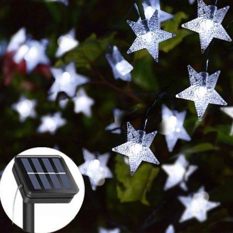 BelleRise - Guirlande lumineuse solaire de jardin, 7 m (23 pi), 50 LED étoiles, étanche, 8 modes d'éclairage décoratif, blanc froid (1/5)