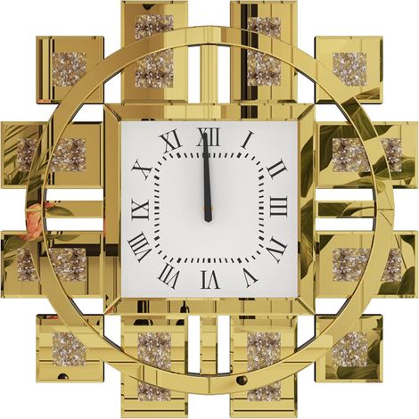 Diamante Orologio Decorativo da Parete Rotondo 60cm Specchio a Vetro Orologio Silenzioso da Muro per Cucina Soggiorno Entrata Salotto Decorazione Camera da Letto, Giallo (1/5)