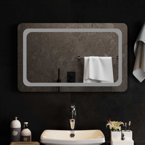 Miroir de salle de bain LED mural en verre trempé transparent 80 x 50 cm - PANGIVO (1/5)