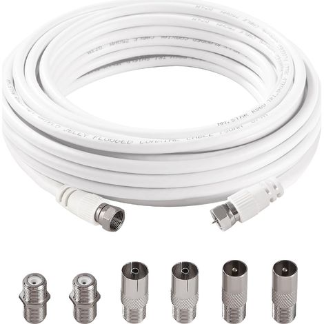 5m 75 Ohm Câble Coaxial RG6, F Mâle vers F Mâle Haut Débit RG6 Câble D'antenne TV, avec 6 Pièces Coupleurs D'extension, pour décodeur, TV, Satellite, Routeur Numérique (1/5)
