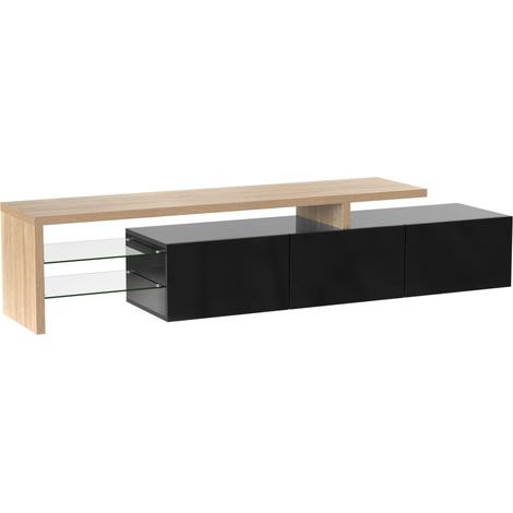 Mobile TV moderno 197,5 x 39 x 42 cm nero effetto legno con ripiani in vetro e LED (1/5)