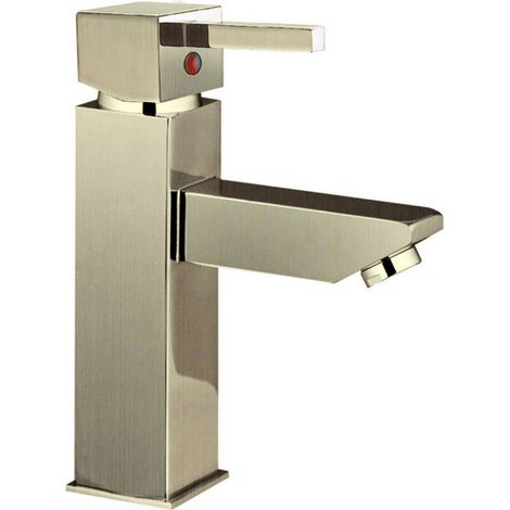 Mitigeur de lavabo à bec fixe finition acier brossé – Cartouche céramique 25 mm – Hauteur 15,5 cm – Hauteur sous bec 7,5 cm (1/2)