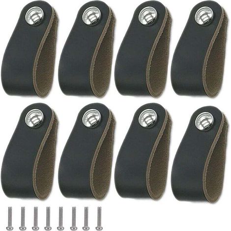 Lot de 8 Boutons et Poignées de Meubles en Cuir, Faciles à Installer pour Portes et Tiroirs (1/4)