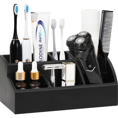 Resin Toothbrush Holder, 5 Slots Electric Toothbrush Holder, Large Capacity Bathroom Organizer for Toothbrush, Toothpaste Comb, Shaver, Matte Black (1/5)