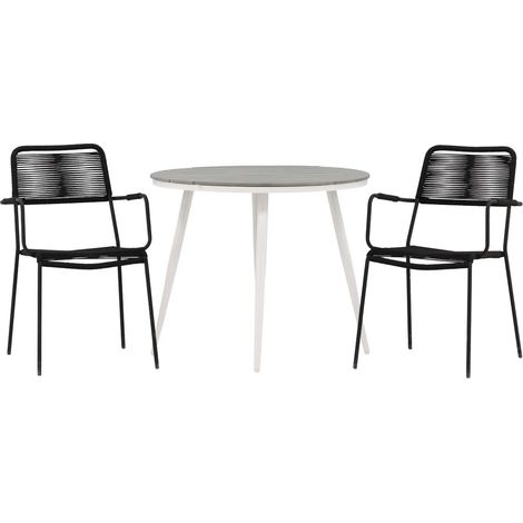 Break set de jardin table Ø90cm gris, 2 chaises Lindos noir.