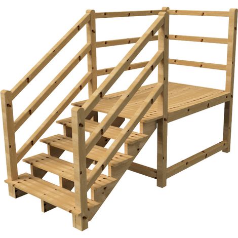 MILANO - Escalier en bois 5 marches H88 cm - sans contre-marche - Palier L120 x P189 cm - Rambarde escalier 2 côtés, palier gauche et en face