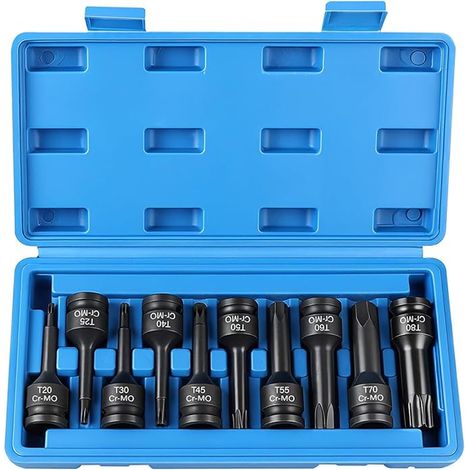 Torx Sockets 1/2 Inch T20 T25 T30 T40 T45 T50 T55 T60 T70 T80 Socket 1/2 Torx Socket Set Box Car Engine Repair Box (1/5)