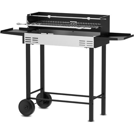 Barbecue charbon de bois avec roues et broche, surface de cuisson 68x33cm (1/5)