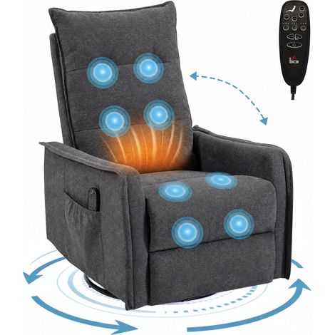 HOMCOM Massage Recliner Armchair, Swivel Rocking Recliner Chair, Dark Grey (1/5)