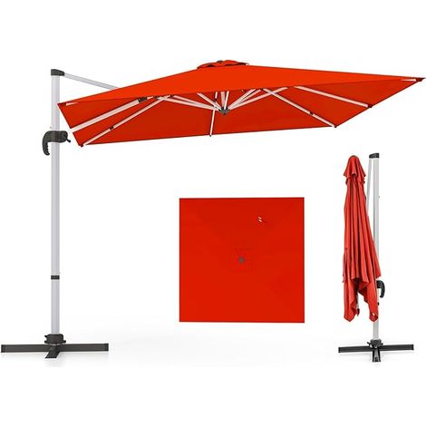 COSTWAY Sombrilla Terraza Exterior rectangular con Base 3x3m, Parasol Jardin Excentrico, Rotación de 360°, Inclinación Ajustable, Guarda Sol Jardin Exterior, Manivela y Base en Cruz Naranja (1/5)