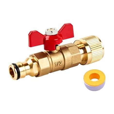 Raccord de tuyau en laiton avec vanne d'arrêt, pour robinet de tuyau d'arrosage de 1/2" et 3/4", adapté pour dévidoir de tuyau, robinet et réservoir (1/5)