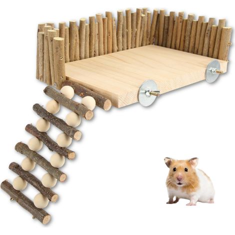 Plateforme d'escalade pour hamster avec échelle, plateforme de jeu en bois pour hamster, gerbille en bois avec clôture pour écureuil, gerbille, rat syrien (1/5)
