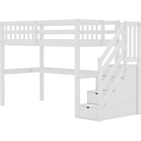 Kinder-Hochbett 90 x 200 cm mit integriertem Schreibtisch und Schubladen, Weiß, HOMVRA (1/5)